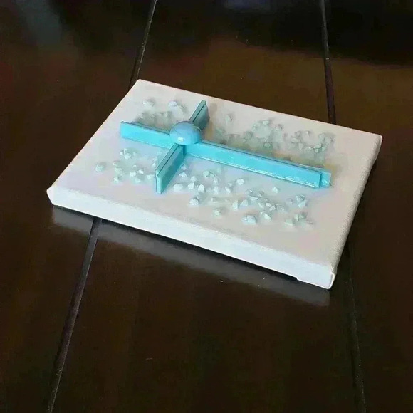 Turquoise Stained Glass Cross and Crushed Glass Resin Art on Canvas - Picture 3 of 4